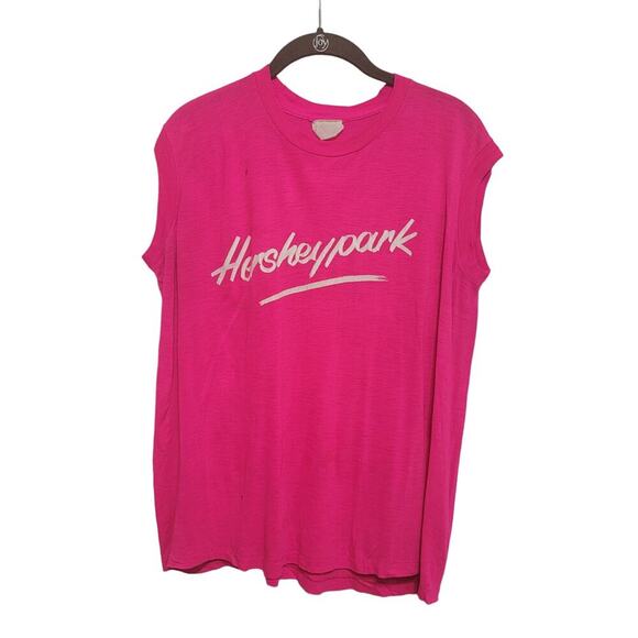 VTG Hot Pink Muscle Tee Hershey Park Sleeveless Tee Authentic Distressed Medium - Picture 1 of 15